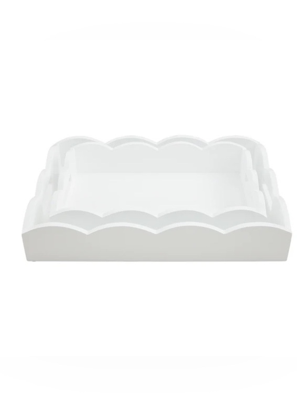 MUD PIE NWT 2pc scalloped nested wood trays -white